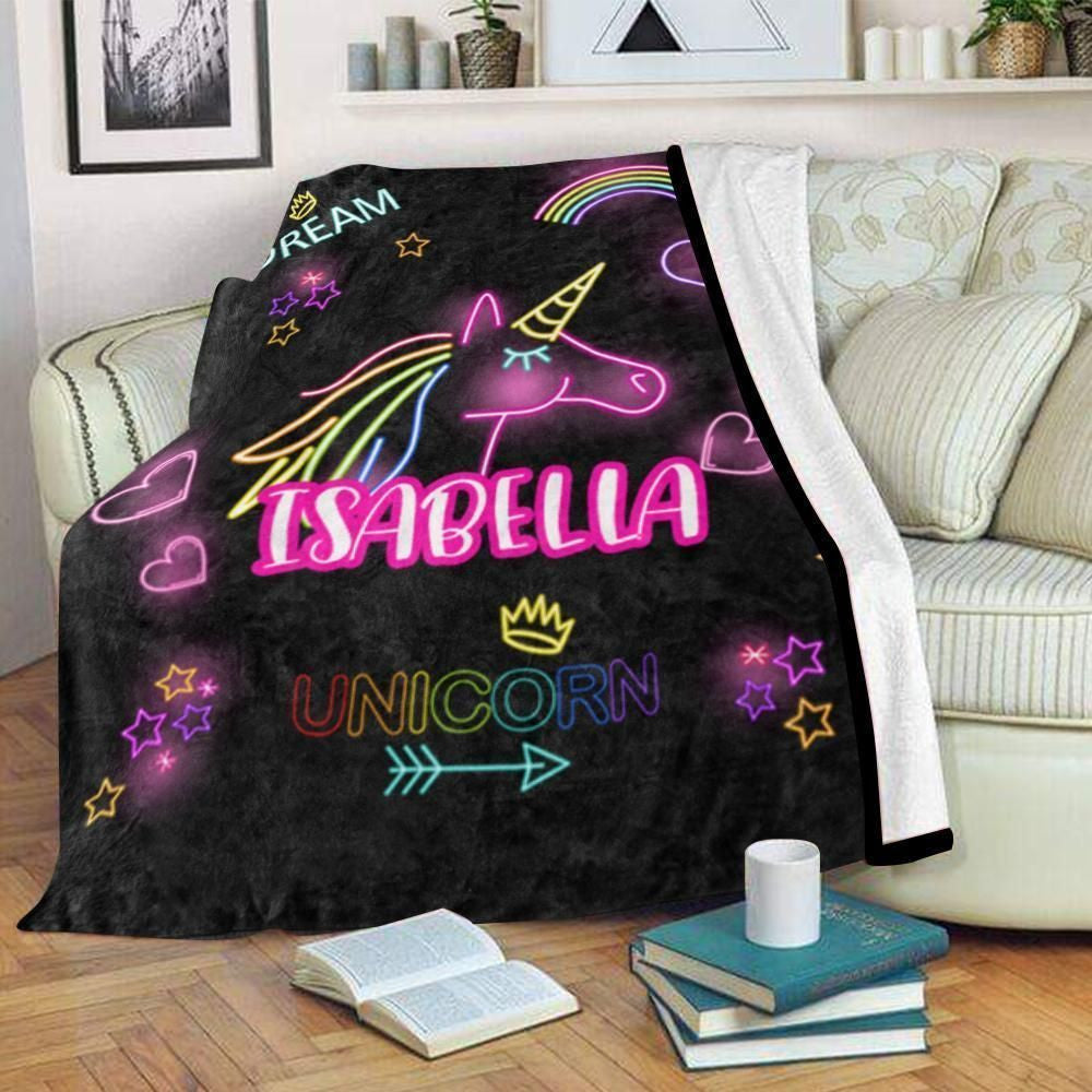 Black Magical Unicorn Gift For Kids Custom Name Fleece Blanket