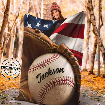 Custom Name Blanket Baseball And Flag