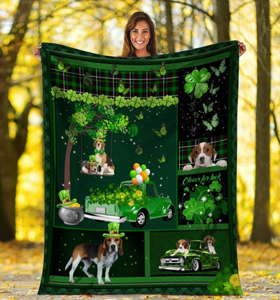 Beagle Dog Irish Shamrock St Patrick's Day Printed Fleece Blanket