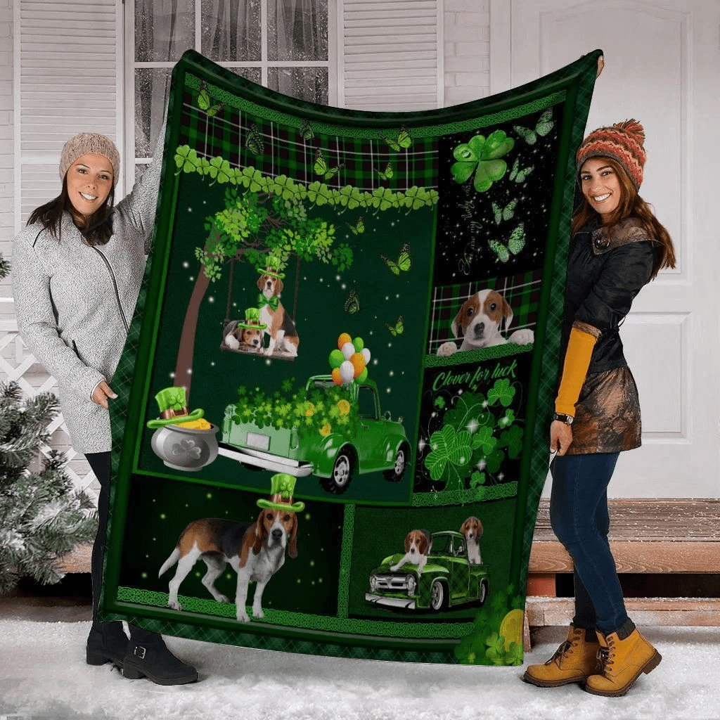 Beagle Dog Irish Shamrock St Patrick's Day Printed Fleece Blanket