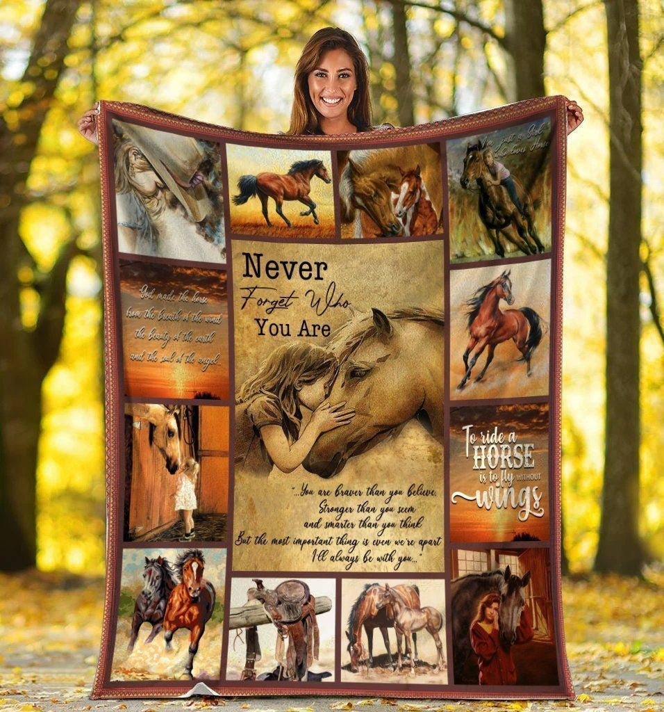 To My Daughter Little Girl Kissing Horse Printed Fleece Blanket