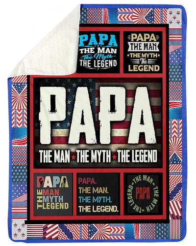 Papa The Man The Myth And The Legend Great Gift For Father's Day Fleece Blanket