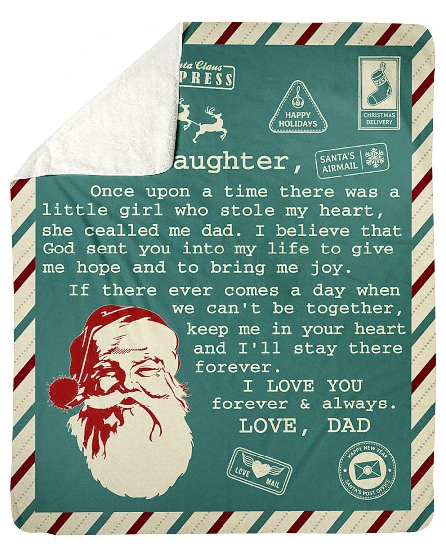 To My Daughter Fleece Blanket Stay There Forever Santa Sherpa Blanket
