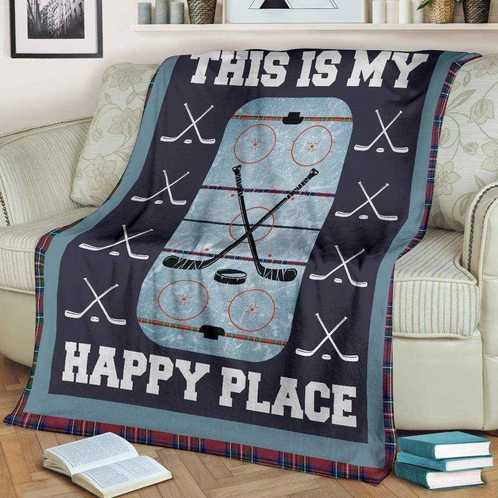 Hockey This Is My Happy Place Fleece Blanket