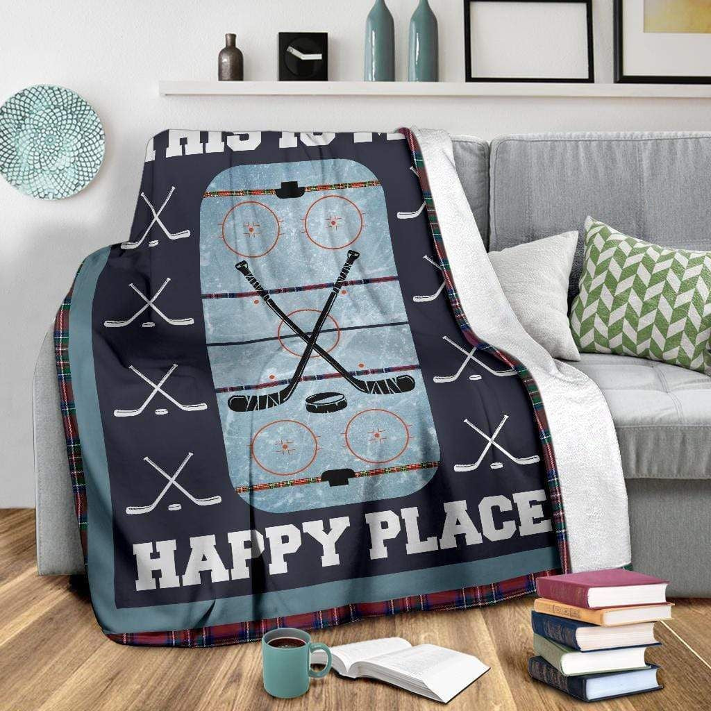 Hockey This Is My Happy Place Fleece Blanket