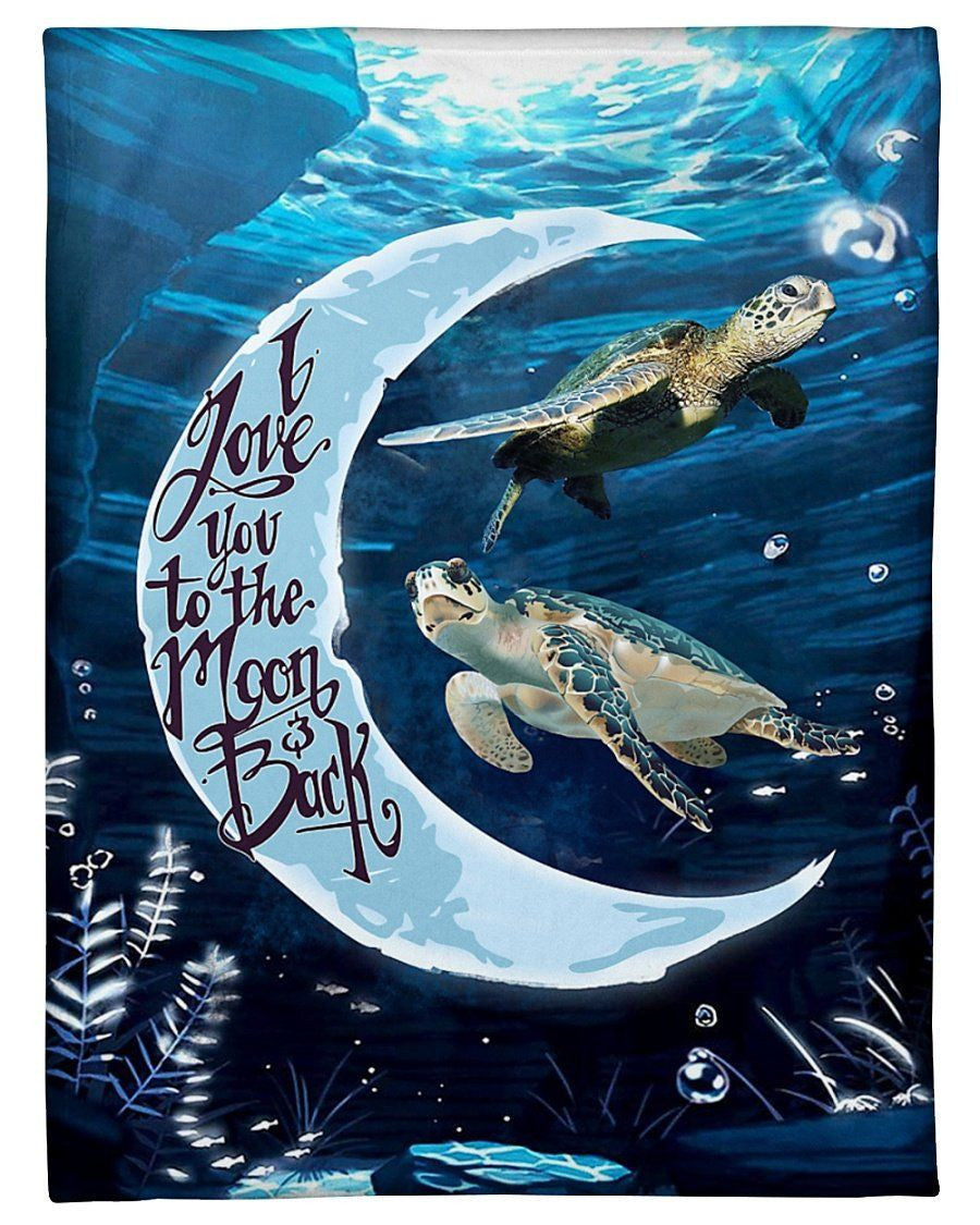I Love You To The Moon And Back Turtles Design Fleece Blanket