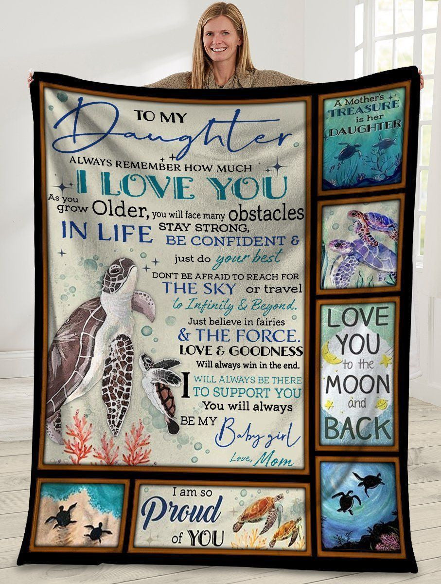 To My Daughter Always Remember How Much I Love You Sea Turtle Fleece Blanket