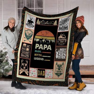 Papa Man Myth Legend Deer Hunting Father's Day Gift Fleece Blanket