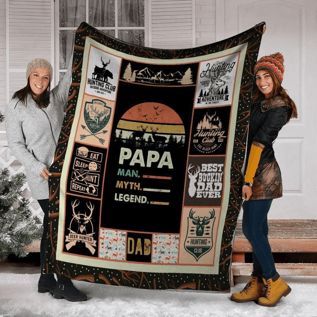 Papa Man Myth Legend Deer Hunting Father's Day Gift Fleece Blanket