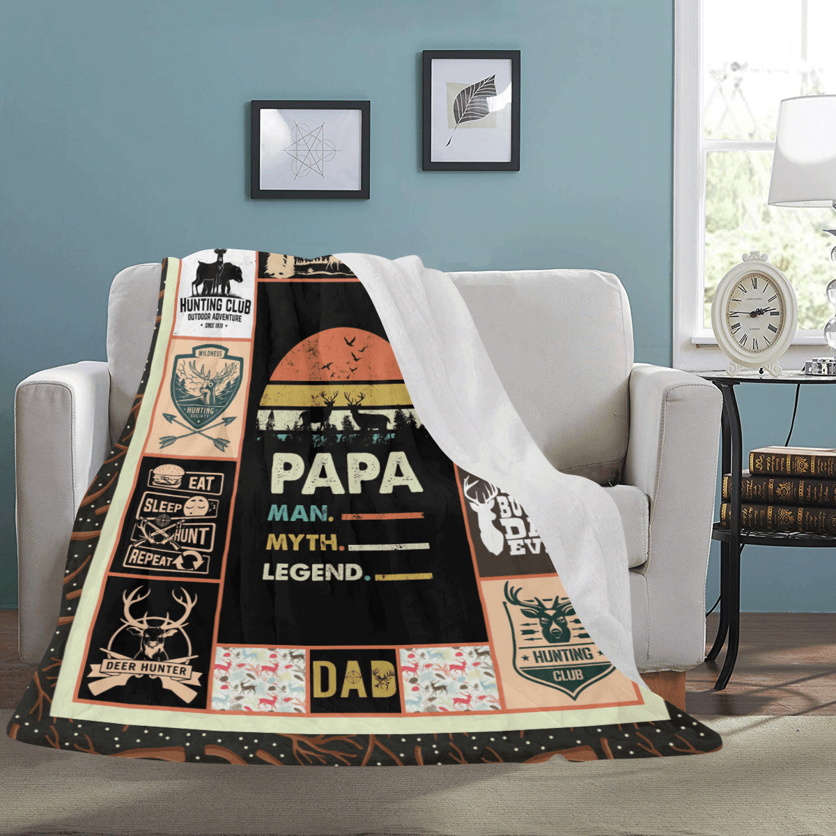 Papa Man Myth Legend Deer Hunting Father's Day Gift Fleece Blanket