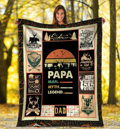 Papa Man Myth Legend Deer Hunting Father's Day Gift Fleece Blanket