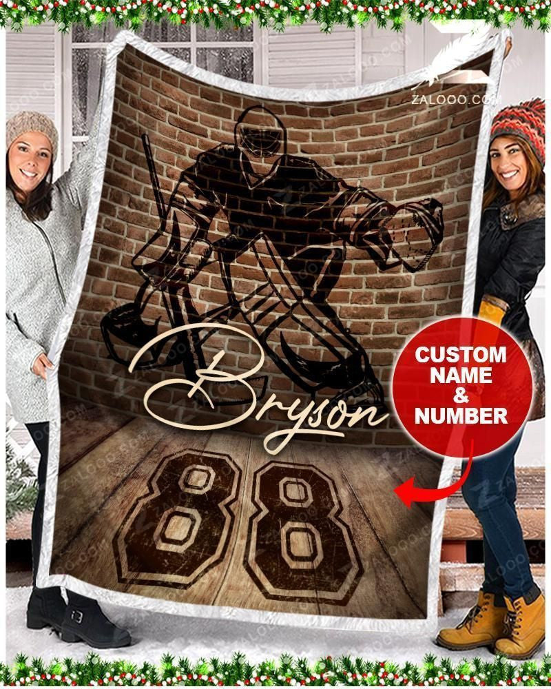 Custom Fleece Blanket - Hockey Goalie - Brick Wall