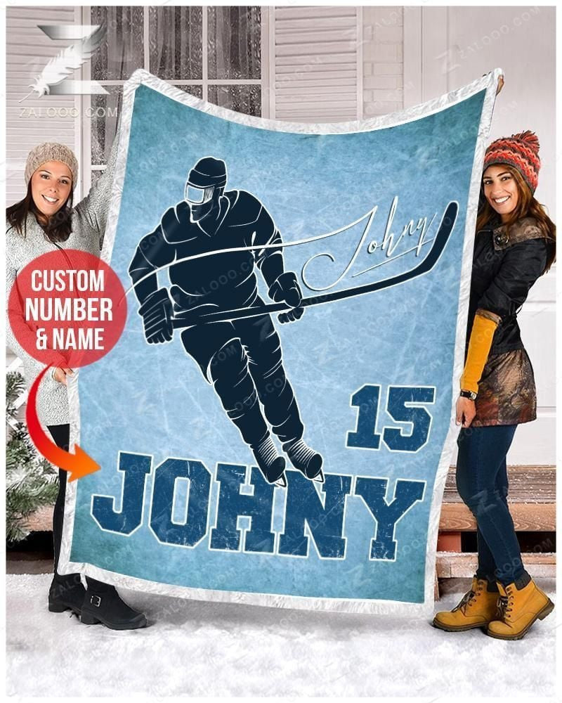Hockey Player Custom Text Name Number Fleece Blanket