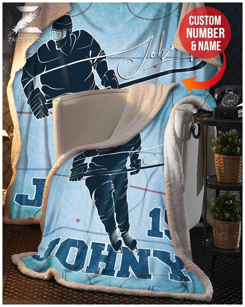 Hockey Player Custom Text Name Number Fleece Blanket