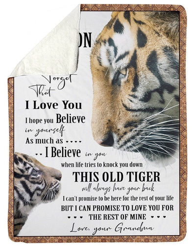 Tiger Lovely Message From Grandma Gifts For Grandsons Fleece Blanket