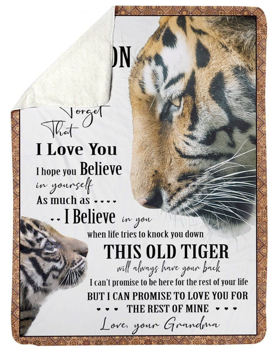 Tiger Lovely Message From Grandma Gifts For Grandsons Fleece Blanket