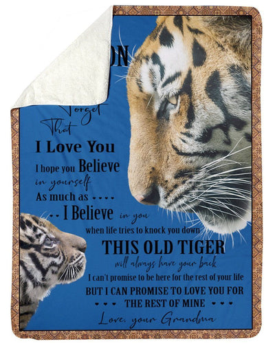 Tiger Lovely Message From Grandma Gifts For Grandsons Fleece Blanket