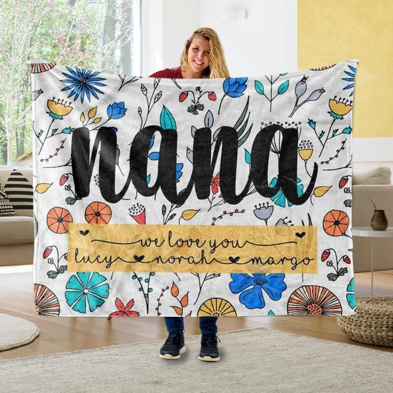 Nana We Love You Kids Names Custom Name Fleece Blanket
