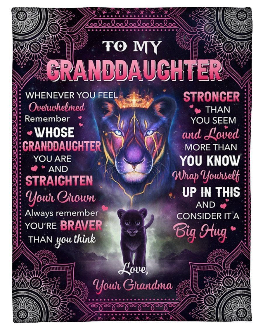 Straighten Your Crown Lion Grandma To My GranddaughterFleece Blanket Shepra Blanket