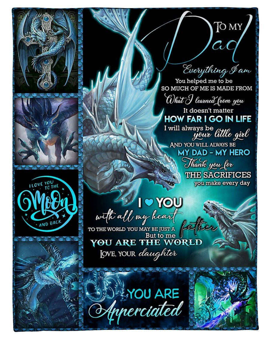 Dragon Fleece Blanket Gift For Dad I Love You With All My Heart Fleece Blanket