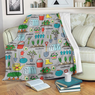 Gardening Pattern Print Design Grey Fleece Blanket