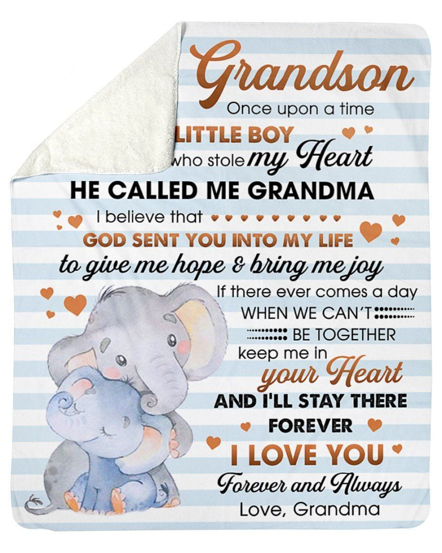 Elephant Grandma To My Grandson Fleece Blanket I'll Stay There Forever I Love You Sherpa Blanket