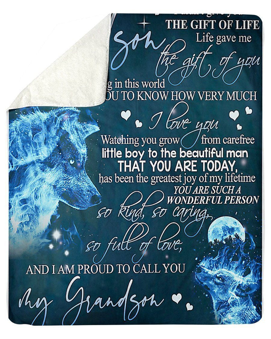 Life Gave Me The Gift Of You Great Gift From Grandma To Grandson Fleece Blanket