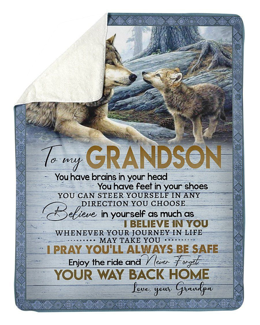 To My Grandson Believe In Yourself Gifts From Grandpa Fleece Blanket