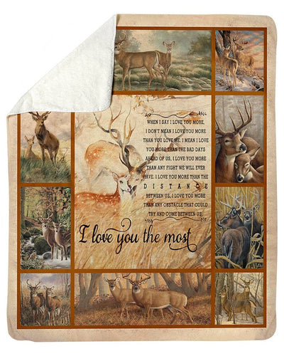 Deer Vintage I Love You The Most Love Couple Valentine Best Gift Fleece Blanket