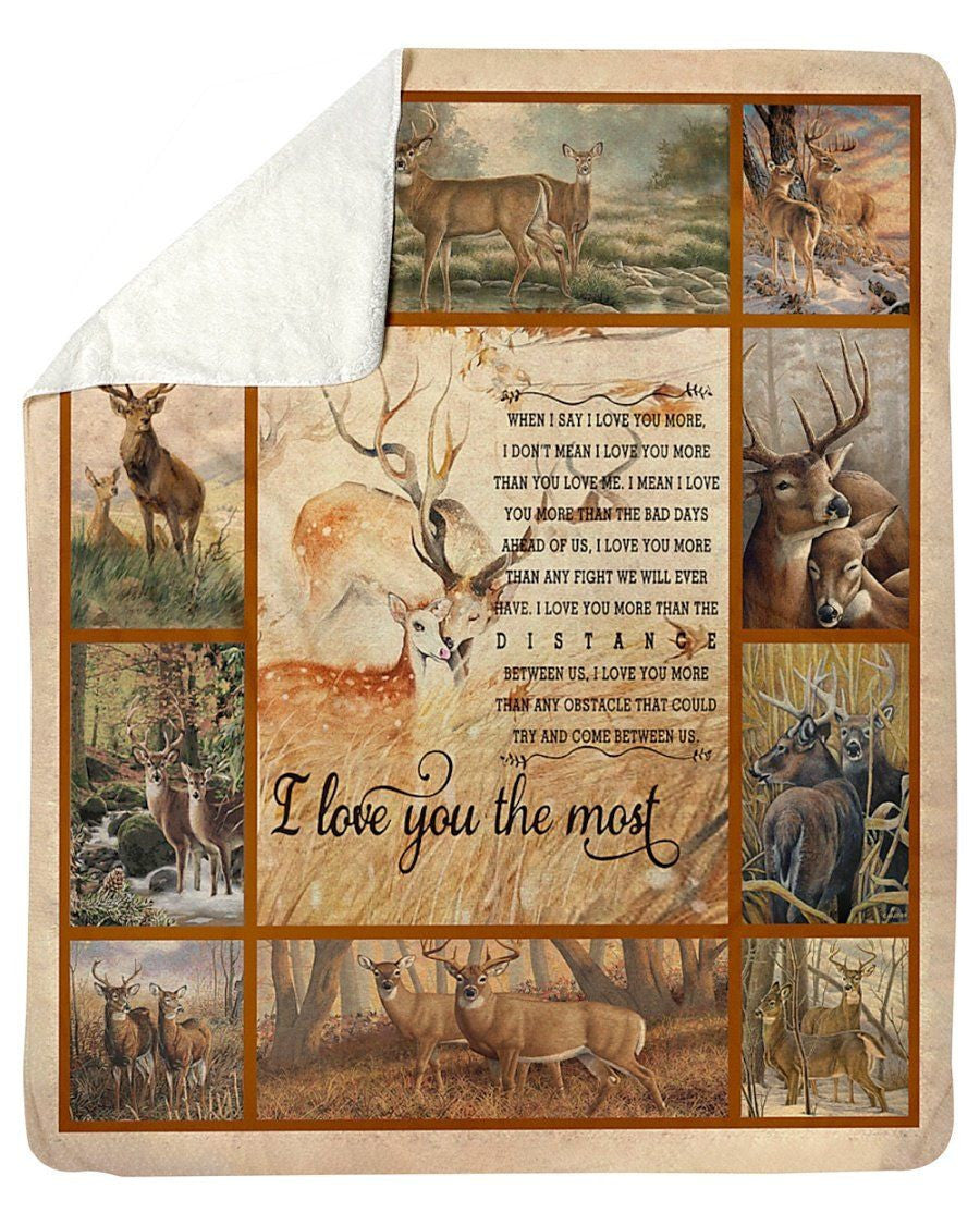 Deer Vintage I Love You The Most Love Couple Valentine Best Gift Fleece Blanket