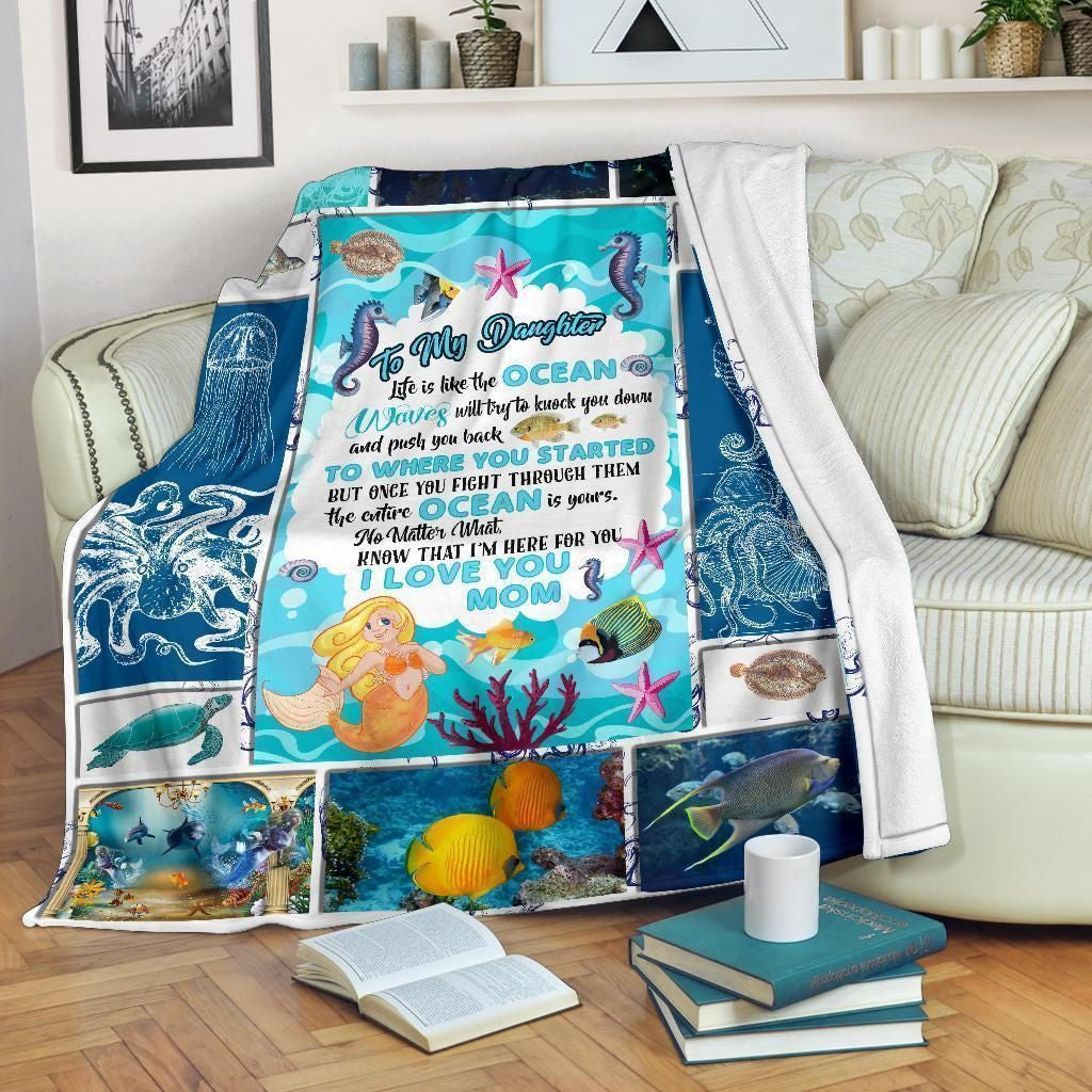 To My Daughter Ocean Gift From Mom Fleece Blanket