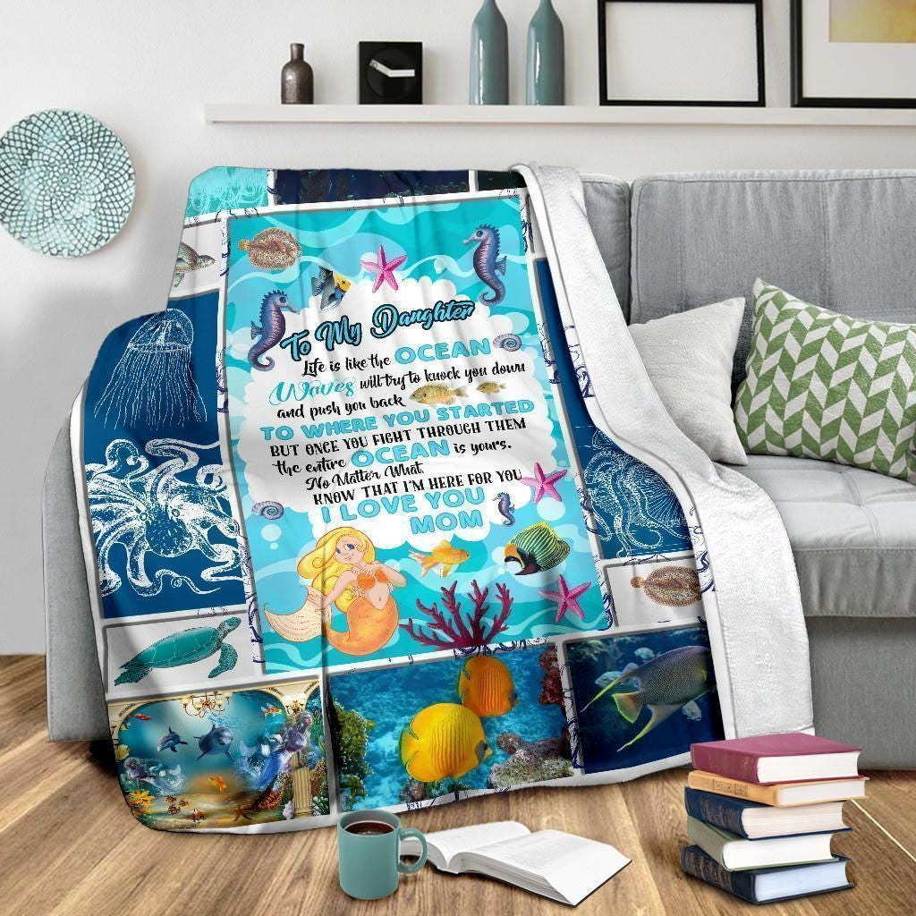 To My Daughter Ocean Gift From Mom Fleece Blanket