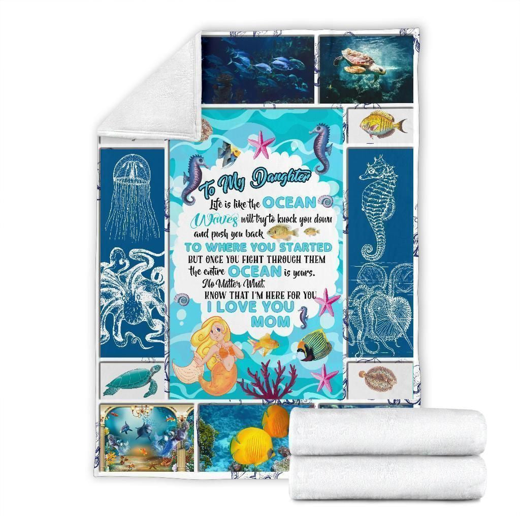 To My Daughter Ocean Gift From Mom Fleece Blanket
