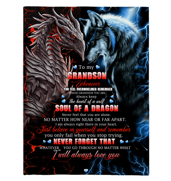 Grandparent To Grandson Keep The Heart Of A WolfFleece Blanket Shepra Blanket