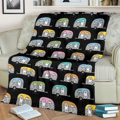 Camper Pattern Camping Themed Soft Fleece Blanket