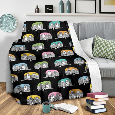 Camper Pattern Camping Themed Soft Fleece Blanket