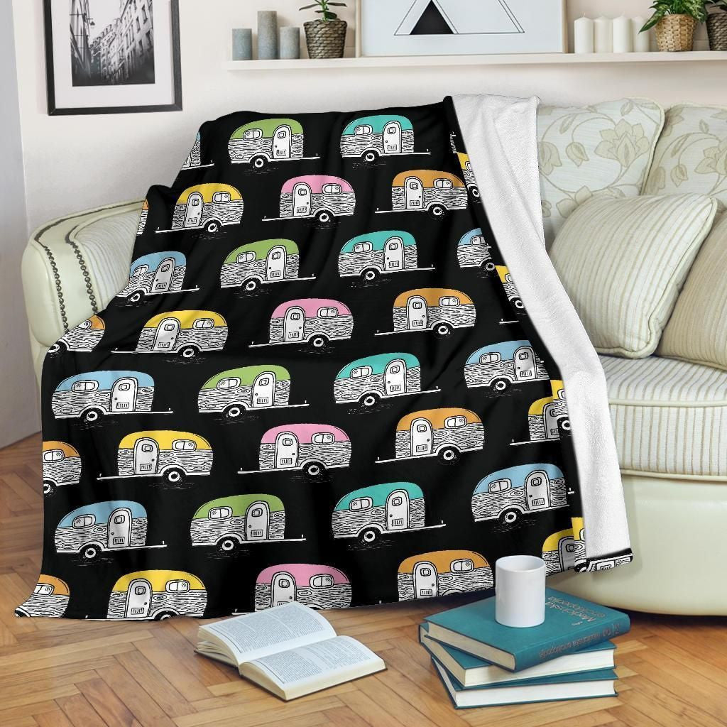 Camper Pattern Camping Themed Soft Fleece Blanket