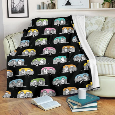 Camper Pattern Camping Themed Soft Fleece Blanket