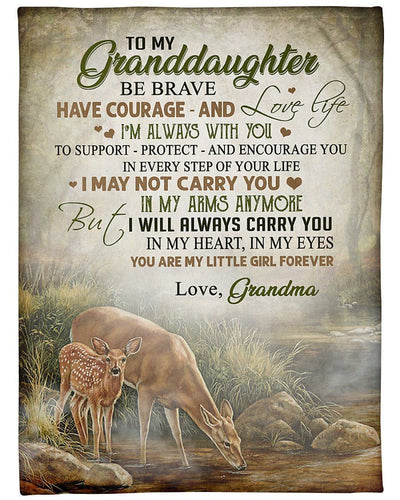 Grandma Gift For Granddaughter Fleece Blanket Deer Carry You In My Heart
