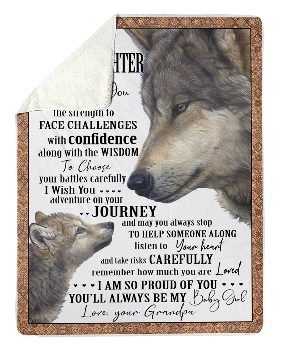 Wolf Grandpa Wishes Granddaughter To Be Strong And Confident To Face Challenges Fleece Blanket
