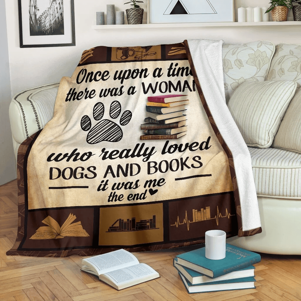 A Woman Really Loved Dogs And Books Fleece Blanket Gift Fleece Blanket
