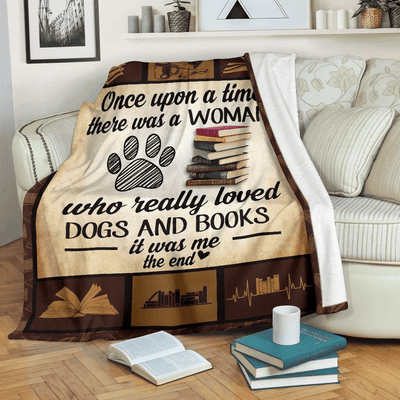 A Woman Really Loved Dogs And Books Fleece Blanket Gift Fleece Blanket