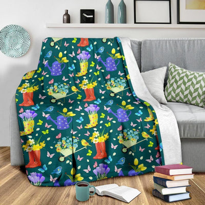 Butterfly Gardening Pattern Print Design Soft Fleece Blanket