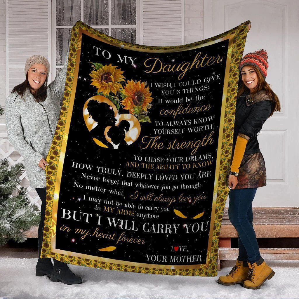 To My Daughter Hippie Sunflower Mother And Daughter Soft Fleece Blanket