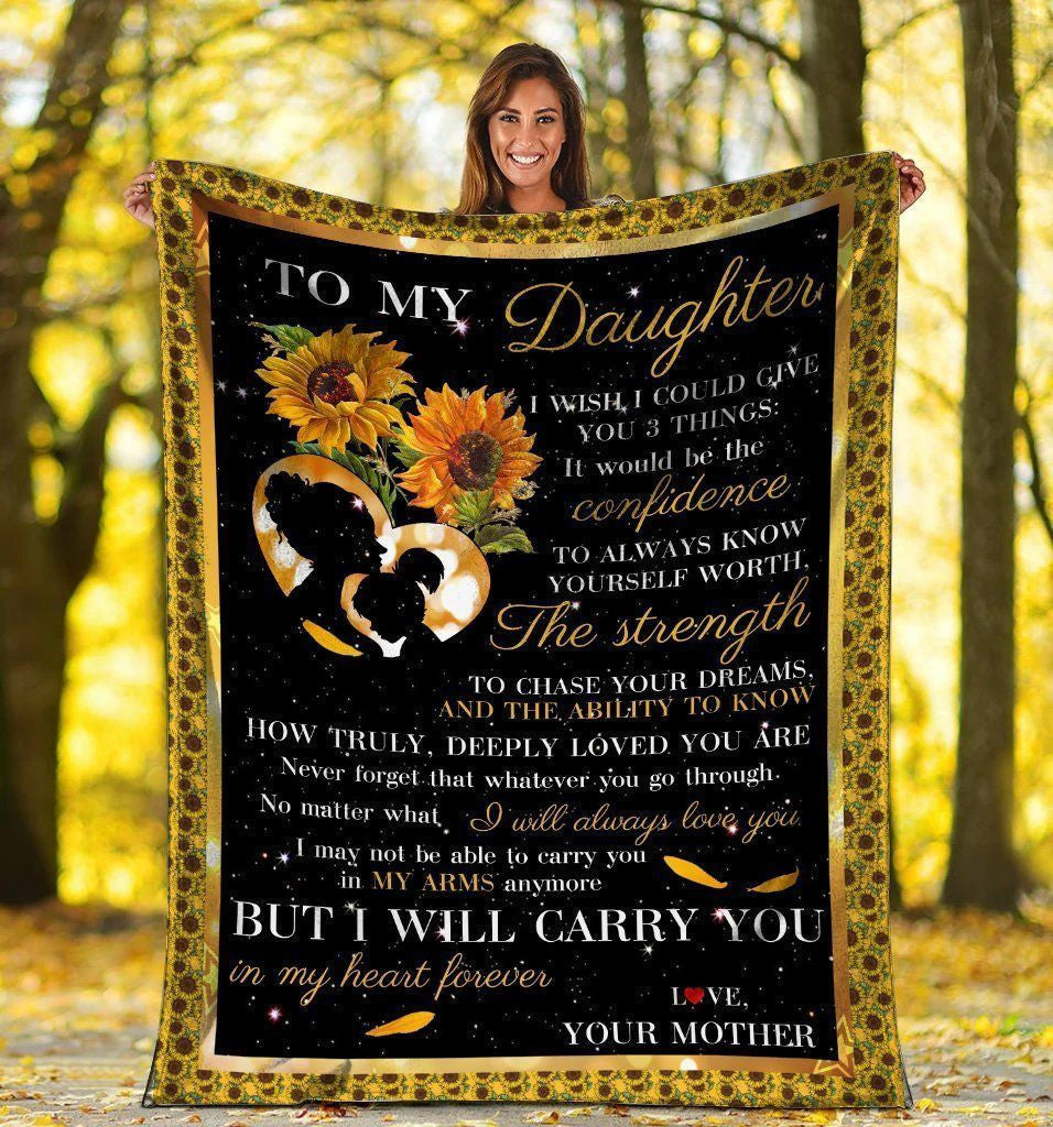 To My Daughter Hippie Sunflower Mother And Daughter Soft Fleece Blanket