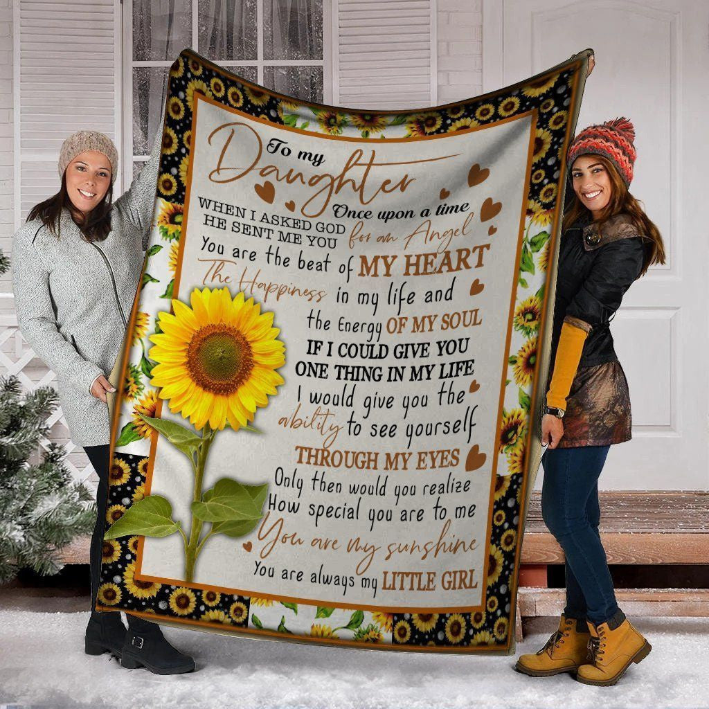 To My Daughter Once Upon A Time Hippie Sunflower Fleece Blanket