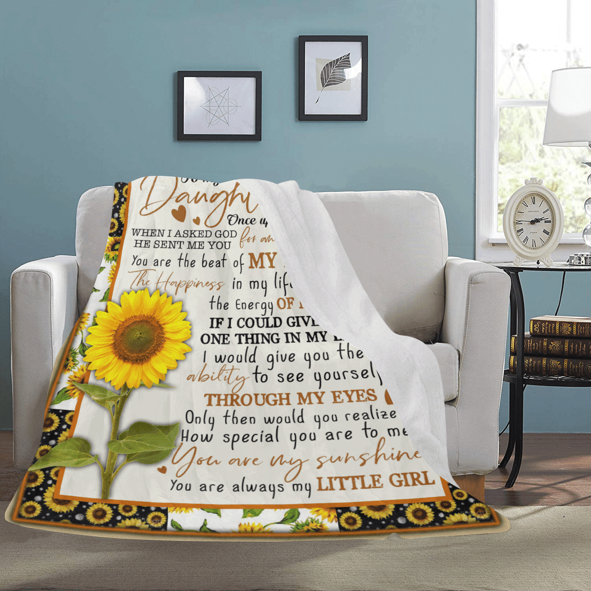 To My Daughter Once Upon A Time Hippie Sunflower Fleece Blanket