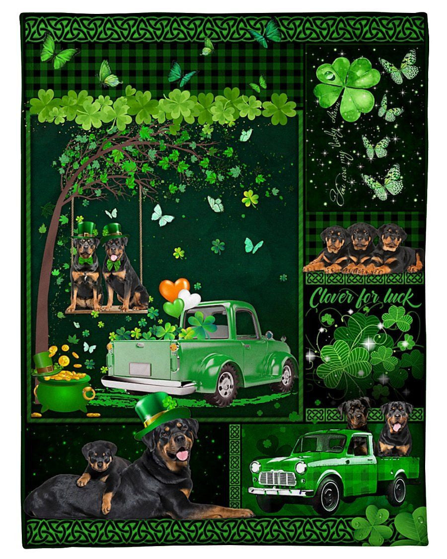 Rottweiler Truck Irish St Patricks Day Gift For Dog Lover Fleece Blanket