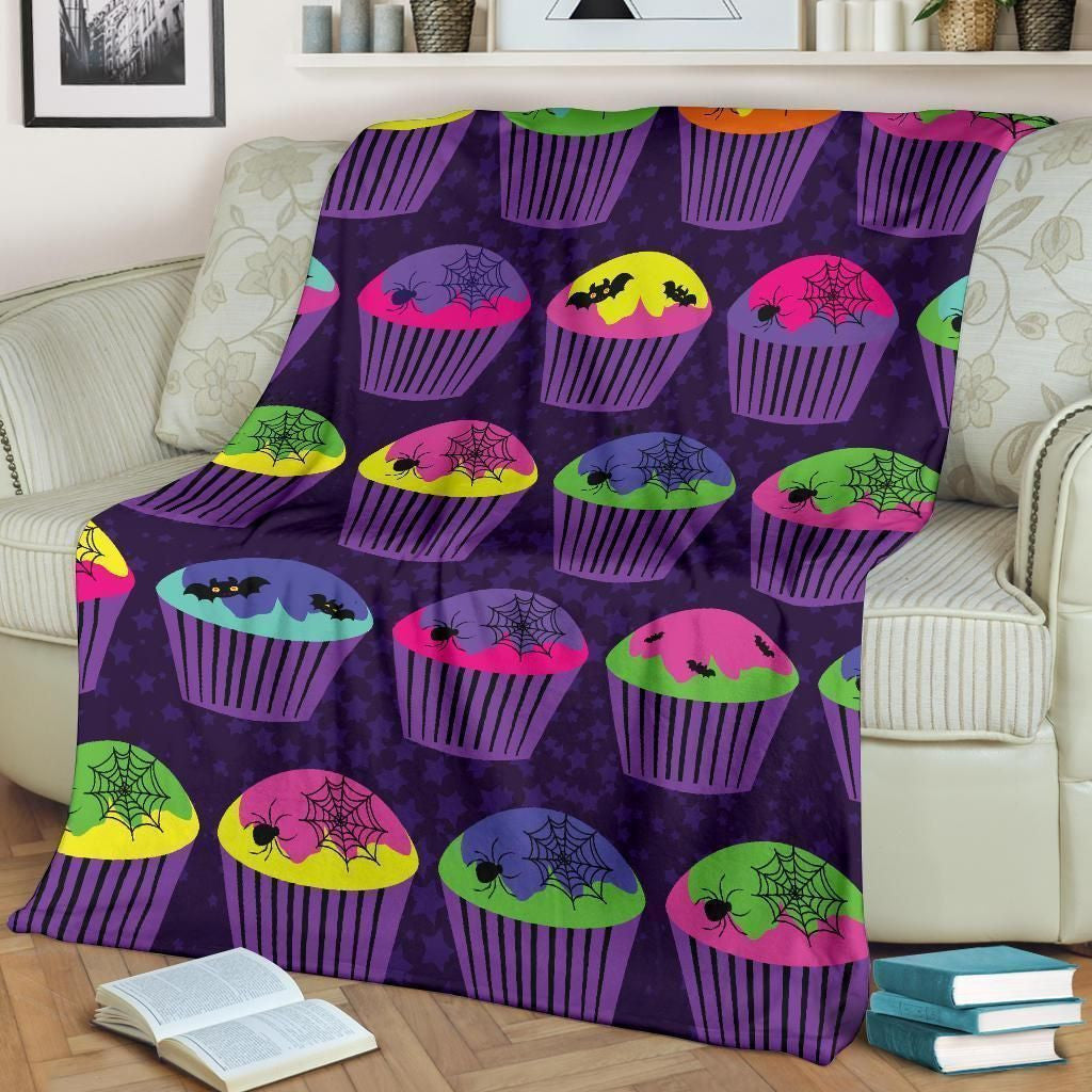 Colorful Cupcake Happy Halloween Fleece Blanket