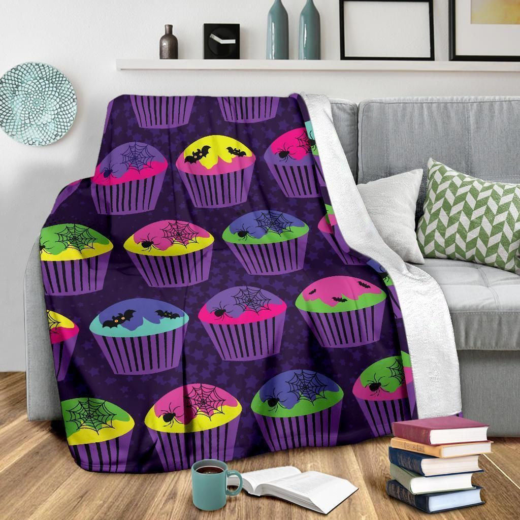Colorful Cupcake Happy Halloween Fleece Blanket